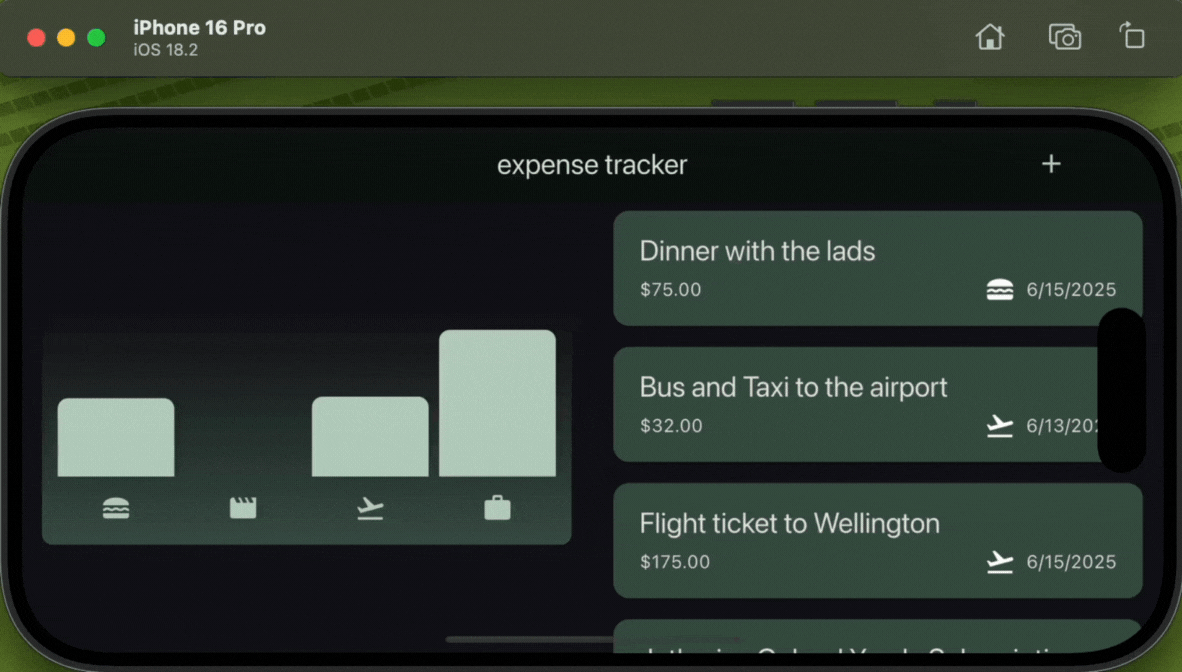 gif of expense tracker app
